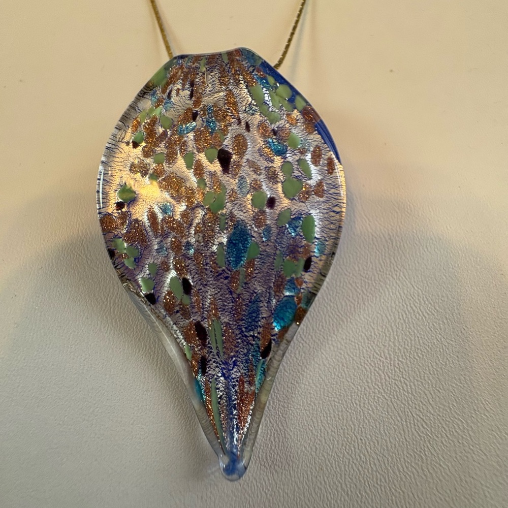 Colorful Murano Glass Pendant with Goldtone Chain